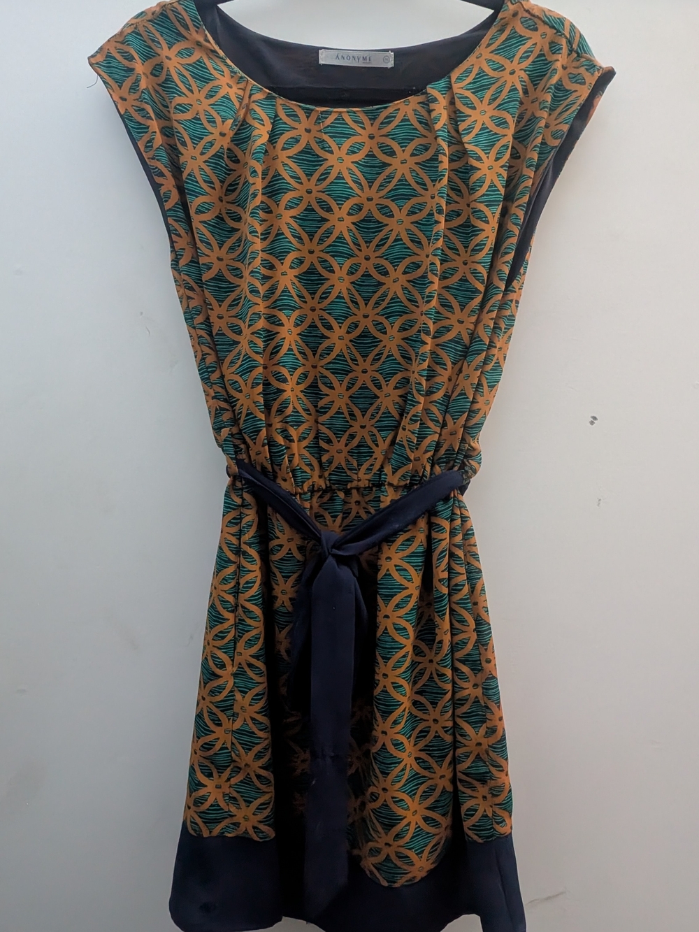 Teal & Gold Patterned Belted Dress
